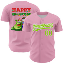 Load image into Gallery viewer, Custom Light Pink Neon Green Red-Kelly Green 3D Funny Christmas Authentic Baseball Jersey
