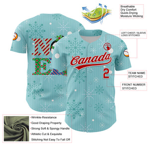 Custom Ice Blue Red-Kelly Green 3D Funny Christmas Authentic Baseball Jersey