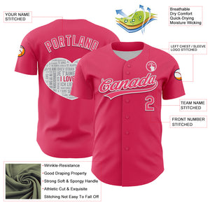 Custom Neon Pink White 3D Love Heart Valentine's Day Authentic Baseball Jersey