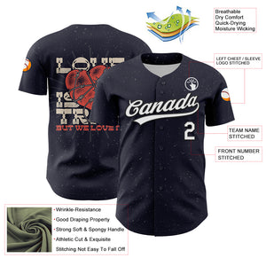 Custom Navy White-Black 3D Love Heart Valentine's Day Authentic Baseball Jersey