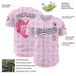 Custom Light Pink White-Black 3D Love Heart Valentine's Day Authentic Baseball Jersey