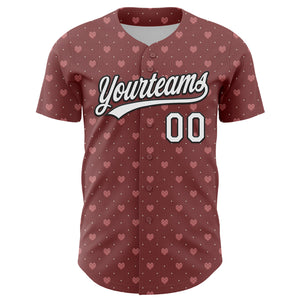 Custom Brown White-Black 3D Love Heart Valentine's Day Authentic Baseball Jersey