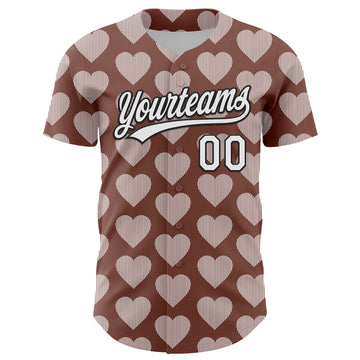 Custom Brown White-Black 3D Love Heart Valentine's Day Authentic Baseball Jersey