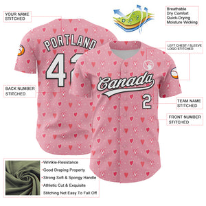 Custom Light Pink White-Black 3D Love Heart Valentine's Day Authentic Baseball Jersey