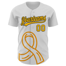 Загрузить изображение в средство просмотра галереи, Custom White Gold-Black 3D Appendix Cancer Ribbon Authentic Baseball Jersey
