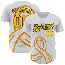 Загрузить изображение в средство просмотра галереи, Custom White Gold-Black 3D Appendix Cancer Ribbon Authentic Baseball Jersey
