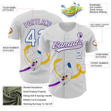 Загрузить изображение в средство просмотра галереи, Custom White Purple Thunder Blue-Yellow 3D Bladder Cancer Ribbon Authentic Baseball Jersey
