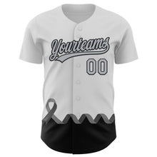 Laden Sie das Bild in den Galerie-Viewer, Custom White Gray-Black 3D Brain Cancer Ribbon Authentic Baseball Jersey
