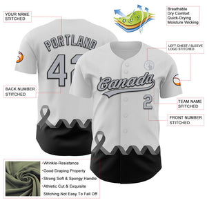 Custom White Gray-Black 3D Brain Cancer Ribbon Authentic Baseball Jersey