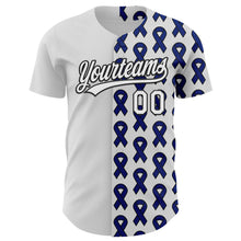 Загрузить изображение в средство просмотра галереи, Custom White Black-Navy 3D Colorectal Cancer Ribbon Authentic Baseball Jersey
