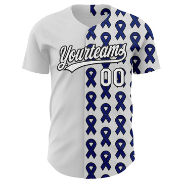 Custom White Black-Navy 3D Colorectal Cancer Ribbon Authentic Baseball Jersey