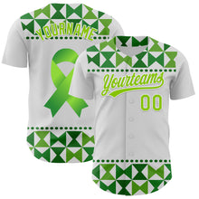 Laden Sie das Bild in den Galerie-Viewer, Custom White Neon Green 3D Gallbladder And Bile Duct Cancer Ribbon Authentic Baseball Jersey
