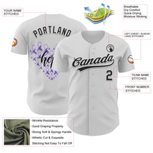 Laden Sie das Bild in den Galerie-Viewer, Custom White Black-Purple 3D Gastric Cancer Ribbon Authentic Baseball Jersey
