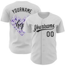 Laden Sie das Bild in den Galerie-Viewer, Custom White Black-Purple 3D Gastric Cancer Ribbon Authentic Baseball Jersey
