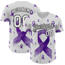 Загрузить изображение в средство просмотра галереи, Custom White Purple-Black 3D Gynecological Cancer Ribbon Authentic Baseball Jersey
