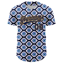 Загрузить изображение в средство просмотра галереи, Custom White Navy-Old Gold 3D Pattern Design Evil Eyes Authentic Baseball Jersey
