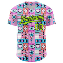 Charger l&#39;image dans la galerie, Custom Pink Neon Green-Black 3D Pattern Design Evil Eyes Authentic Baseball Jersey
