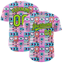 Charger l&#39;image dans la galerie, Custom Pink Neon Green-Black 3D Pattern Design Evil Eyes Authentic Baseball Jersey
