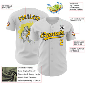 Custom White Yellow-Black 3D Childhood Cancer Gold Ribbon Authentic Baseball Jersey