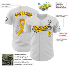 Load image into Gallery viewer, Custom White Yellow-Black 3D Childhood Cancer Gold Ribbon Authentic Baseball Jersey
