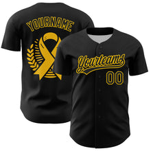 Charger l&#39;image dans la galerie, Custom Black Yellow 3D Childhood Cancer Gold Ribbon Authentic Baseball Jersey
