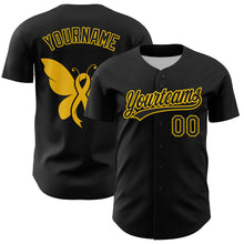 Charger l&#39;image dans la galerie, Custom Black Yellow 3D Childhood Cancer Gold Ribbon Authentic Baseball Jersey
