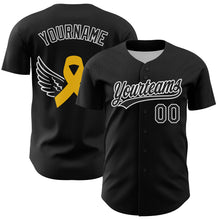 Charger l&#39;image dans la galerie, Custom Black White-Yellow 3D Childhood Cancer Gold Ribbon Authentic Baseball Jersey
