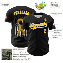 Laden Sie das Bild in den Galerie-Viewer, Custom Black Yellow-White 3D Childhood Cancer Gold Ribbon American Flag Authentic Baseball Jersey
