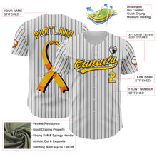 Laden Sie das Bild in den Galerie-Viewer, Custom White Black Pinstripe Yellow 3D Childhood Cancer Gold Ribbon Authentic Baseball Jersey
