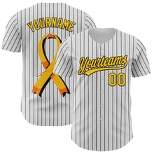 Laden Sie das Bild in den Galerie-Viewer, Custom White Black Pinstripe Yellow 3D Childhood Cancer Gold Ribbon Authentic Baseball Jersey
