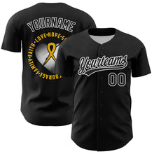 Charger l&#39;image dans la galerie, Custom Black Yellow-White 3D Childhood Cancer Gold Ribbon Authentic Baseball Jersey
