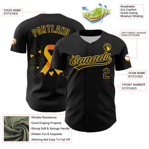 Custom Black Yellow 3D Childhood Cancer Gold Ribbon Authentic Baseball Jersey