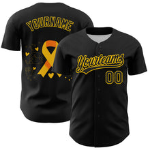 Charger l&#39;image dans la galerie, Custom Black Yellow 3D Childhood Cancer Gold Ribbon Authentic Baseball Jersey
