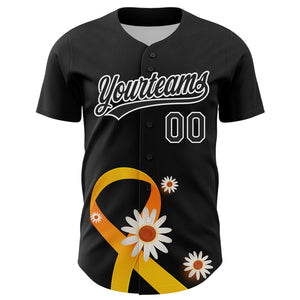 Custom Black Yellow-White 3D Childhood Cancer Gold Ribbon Authentic Baseball Jersey