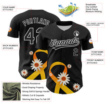 Charger l&#39;image dans la galerie, Custom Black Yellow-White 3D Childhood Cancer Gold Ribbon Authentic Baseball Jersey
