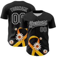 Charger l&#39;image dans la galerie, Custom Black Yellow-White 3D Childhood Cancer Gold Ribbon Authentic Baseball Jersey
