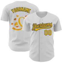 Load image into Gallery viewer, Custom White Yellow-Black 3D Childhood Cancer Gold Ribbon Authentic Baseball Jersey
