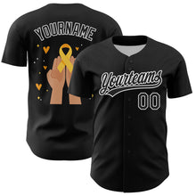 Charger l&#39;image dans la galerie, Custom Black Yellow-White 3D Childhood Cancer Gold Ribbon Authentic Baseball Jersey
