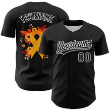 Загрузить изображение в средство просмотра галереи, Custom Black Yellow-White 3D Childhood Cancer Gold Ribbon Authentic Baseball Jersey
