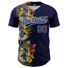 Charger l&#39;image dans la galerie, Custom Navy White 3D Tropical Hawaii Palm Tree And Bird Authentic Baseball Jersey
