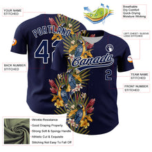 Charger l&#39;image dans la galerie, Custom Navy White 3D Tropical Hawaii Palm Tree And Bird Authentic Baseball Jersey
