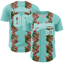 Load image into Gallery viewer, Custom Ice Blue White 3D Tropical Hawaii Plant And Flamingo Authentic Baseball Jersey
