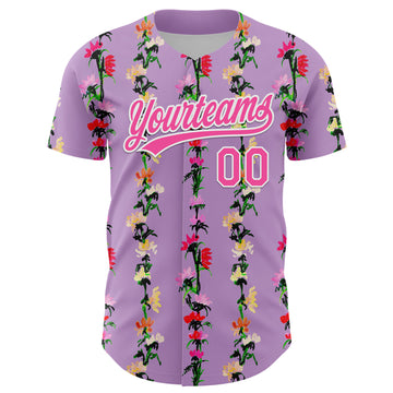 Custom Light Purple Pink-White 3D Tropical Hawaii Flower Authentic Baseball Jersey