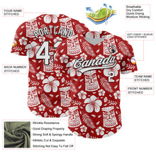 Load image into Gallery viewer, Custom Red White-Black 3D Tropical Hawaii Jungle Leaves Flower And Tiki Mask Authentic Baseball Jersey
