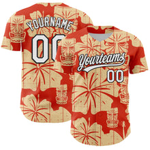 Charger l&#39;image dans la galerie, Custom Red White-Black 3D Tropical Hawaii Flower And Tiki Mask Authentic Baseball Jersey
