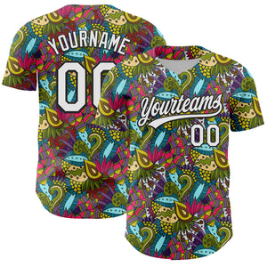 Custom White Black 3D Tropical Hawaii Jungle Plant Authentic Baseball Jersey