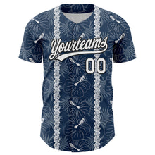 Загрузить изображение в средство просмотра галереи, Custom Navy White-Black 3D Tropical Hawaii Jungle Leaves And Flower Authentic Baseball Jersey
