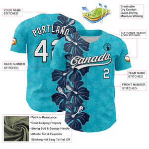 Custom Lakes Blue White-Black 3D Tropical Hawaii Jungle Leaves And Flower Authentic Baseball Jersey