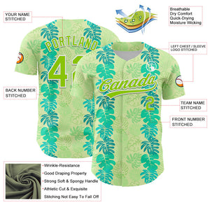 Custom Pea Green Neon Green-White 3D Tropical Hawaii Jungle Leaves Authentic Baseball Jersey