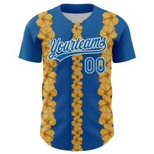 Charger l&#39;image dans la galerie, Custom Blue White 3D Tropical Hawaii Flower Authentic Baseball Jersey
